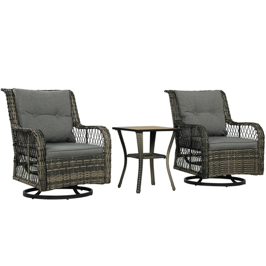 3 Piece Outdoor Bistro Set, Wicker Swivel Glider Chairs, Grey Bistro Sets Miexd Grey, Grey at Gallery Canada