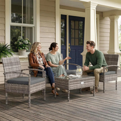 4-Piece Patio Furniture Set, Loveseat, 2 Armchairs, Coffee Table, Dark Grey Patio Furniture Sets at Gallery Canada