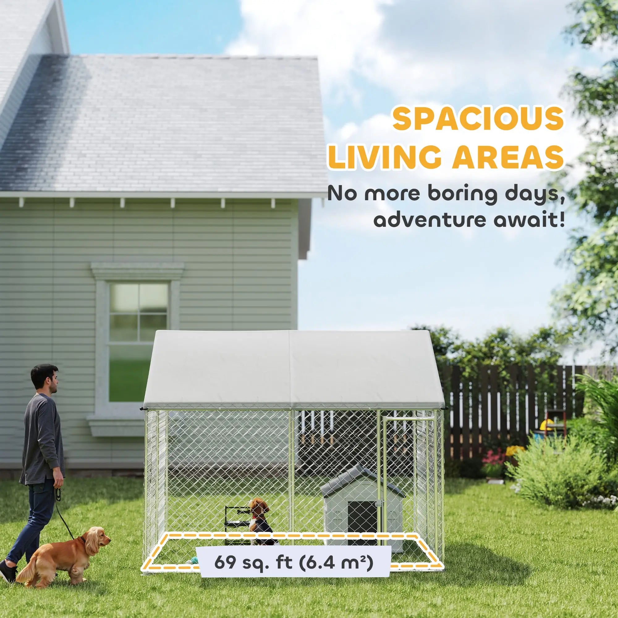 Heavy Duty Galvanized Steel Outdoor Dog Kennel with Waterproof Roof, Safety Lockable Latch System, 9.2' x 7.5' x 7.2' Dog Kennels at Gallery Canada