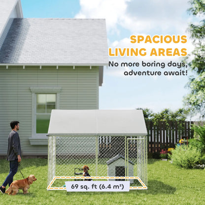 Heavy Duty Galvanized Steel Outdoor Dog Kennel with Waterproof Roof, Safety Lockable Latch System, 9.2' x 7.5' x 7.2' Dog Kennels at Gallery Canada
