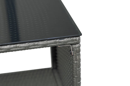 5 Piece Rattan Balcony Set, Wicker Outdoor Furniture, 2-Tier Coffee Table, Ottomans, Cream White, Grey Patio Furniture Sets at Gallery Canada