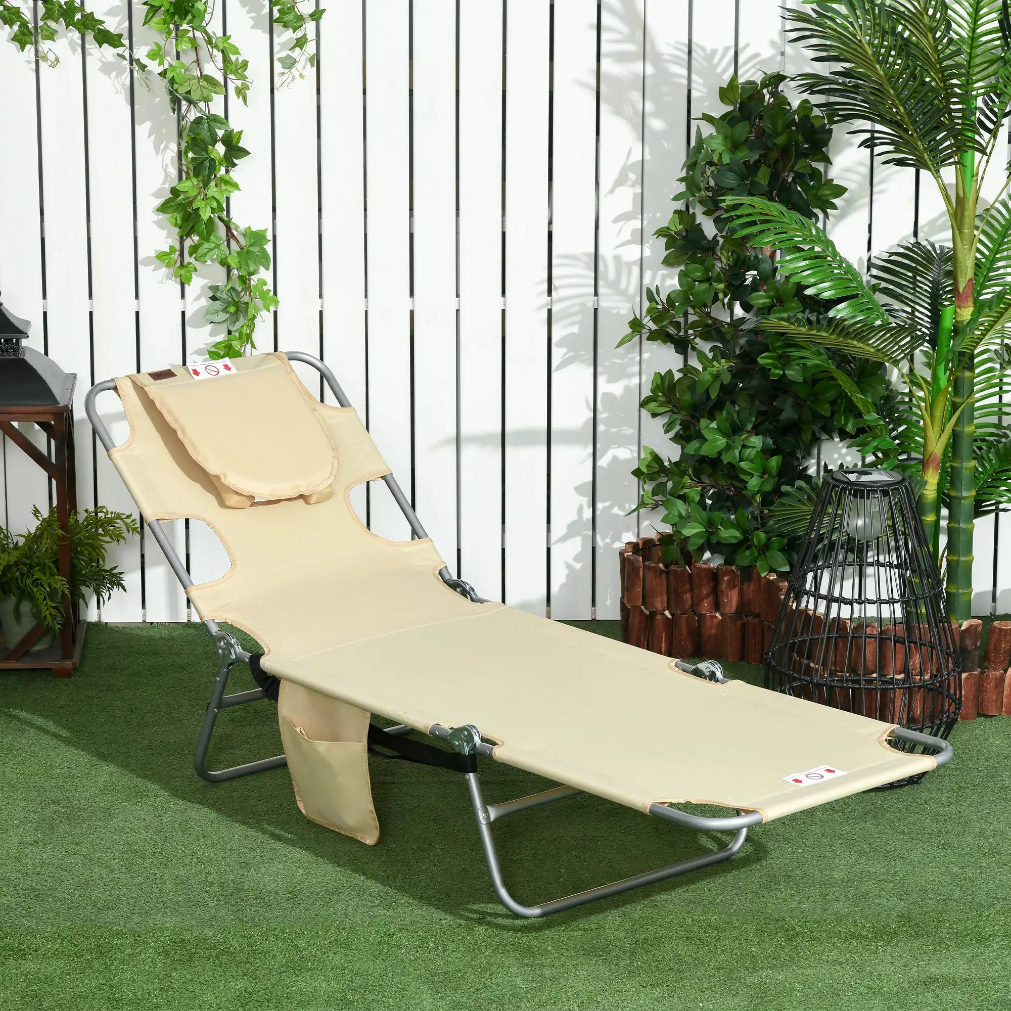 Folding Outdoor Lounge Chair, 5-Level Tanning Chair, Beige Lounger Chairs at Gallery Canada