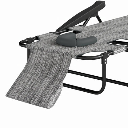 Folding Lounge Chair, Reclining Back, Mixed Grey, Grey