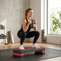 Adjustable Aerobic Stepper, Exercise Step Platform, 4"-6"-8", Red