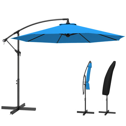 10ft Offset Patio Umbrella, Crank Hanging Parasol, Blue Cantilever Umbrellas at Gallery Canada