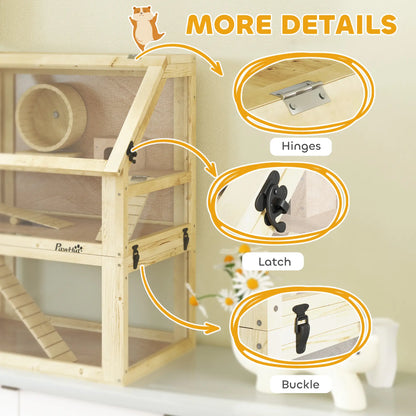 Wooden Hamster Cage, 3 Tier Gerbil Cage, 24" x 16" x 29.5", Hut, Seesaw, Wheel Hamster Cages at Gallery Canada