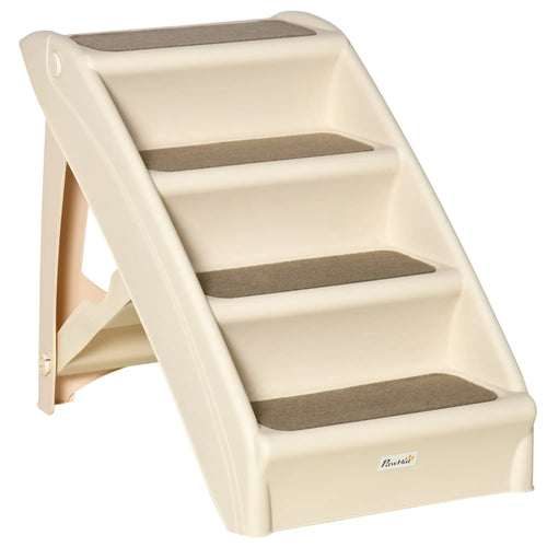 4-Level Portable Dog Stairs, Foldable Steps for Small Dogs, Lightweight, Nonslip Mats, Beige