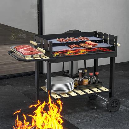 Charcoal Grill, Barbecue Trolley, Double Adjustable Grill, Black Charcoal BBQ Grils at Gallery Canada