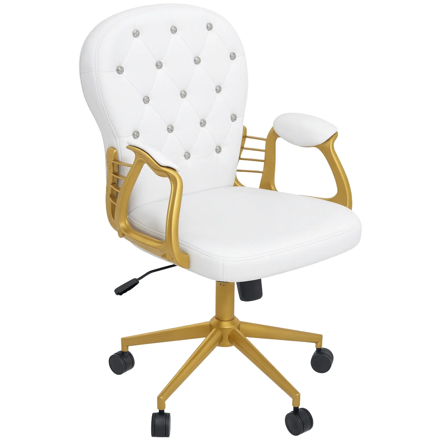 Velvet Office Chair, Button Tufted, Swivel Wheels, Adjustable Height, Cream White Task Chairs at Gallery Canada