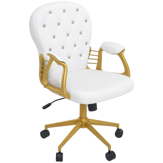 Velvet Office Chair, Button Tufted, Swivel Wheels, Adjustable Height, Cream White Task Chairs Cream White, Gold at Gallery Canada