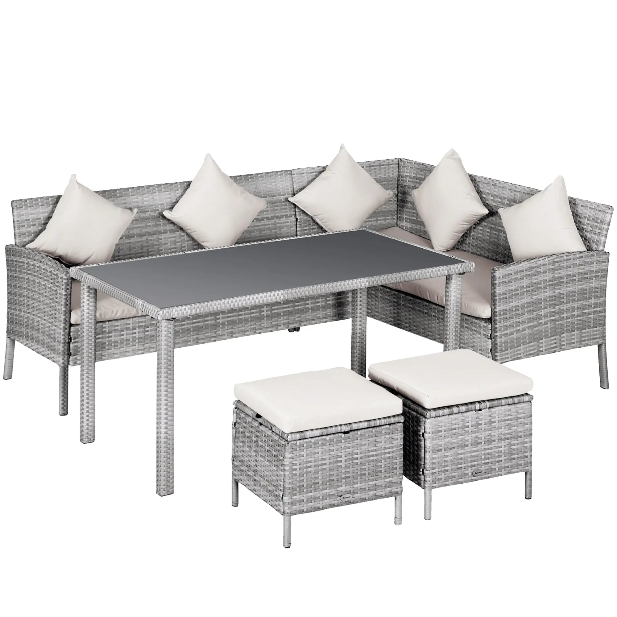 5-Piece Wicker Patio Set, Table, Ottomans, Cream White Patio Furniture Sets at Gallery Canada