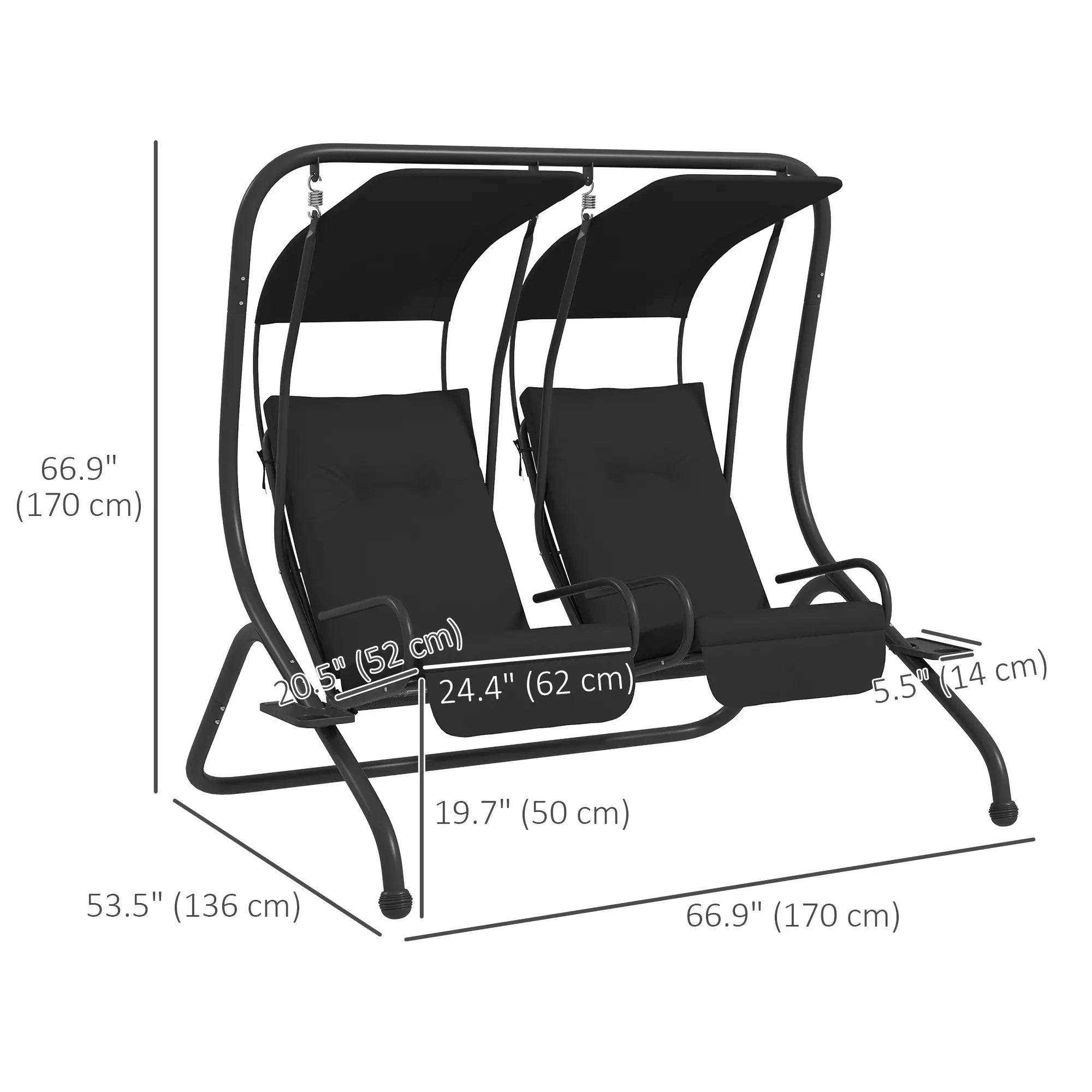 2-Seater Outdoor Porch Swing with Canopy, Black Porch Swings with Canopy at Gallery Canada