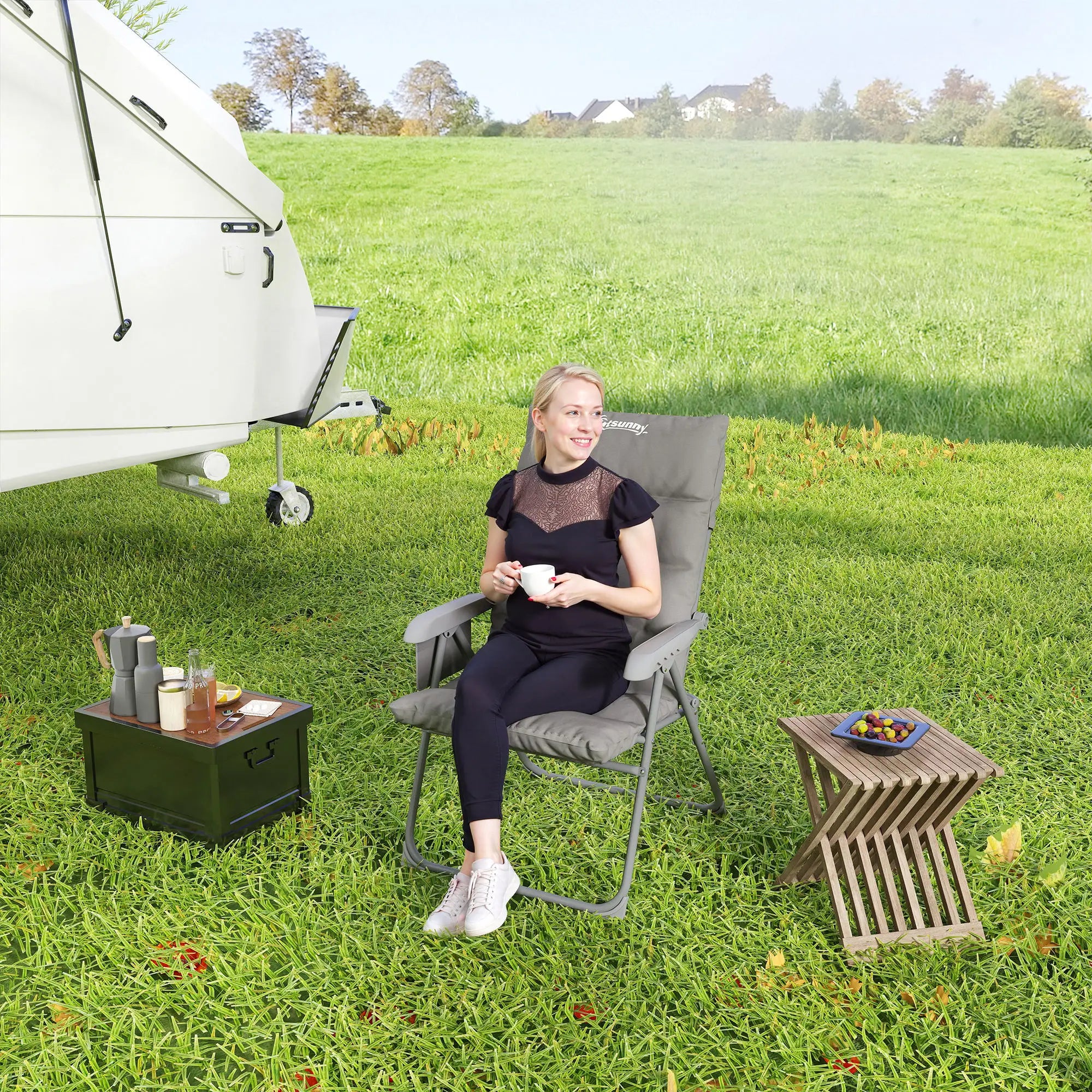 5-Level Reclining Camping Chair, Adjustable High Back, Side Pockets, Compact Picnic Tables & Camping Chairs at Gallery Canada