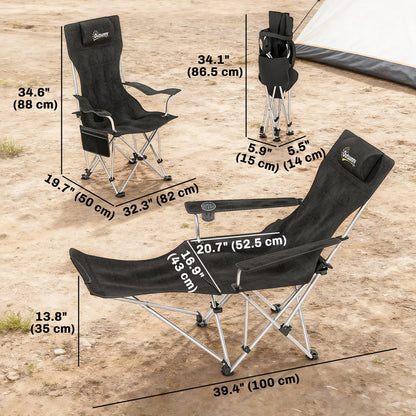 Set of 2 Reclining Camping Chairs with Foot Rest, Headrest, Cup Holder, Storage Bag, Black Picnic Tables & Camping Chairs at Gallery Canada