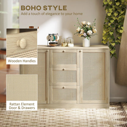 Boho Sideboard Buffet Cabinet, Kitchen Coffee Bar, 3 Drawers, 2 Shelves, 4 Racks, Natural Storage Cabinets at Gallery Canada