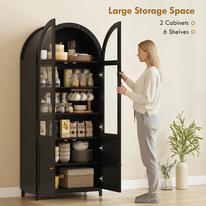 Arched Kitchen Pantry Cabinet, 71" Tall, Adjustable Shelves, Acrylic Doors, Black Kitchen Pantry Cabinets at Gallery Canada