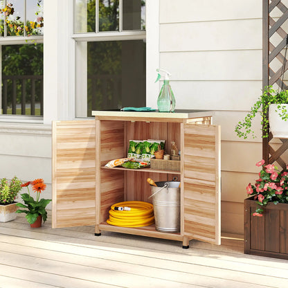 Outdoor Potting Bench Table, Metal Tabletop, Shelf, Double Doors, Natural Sheds at Gallery Canada