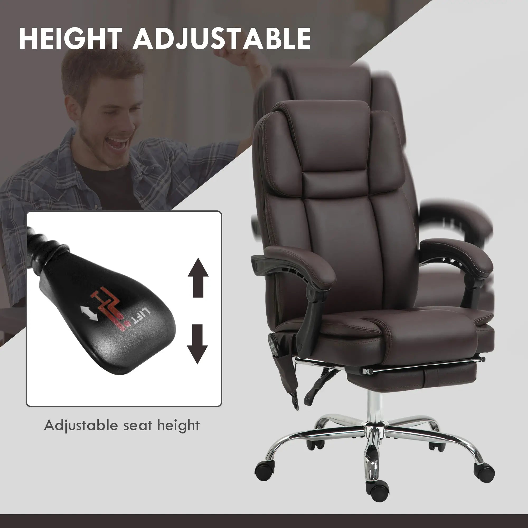 Massage Office Chair, Reclining Executive Chair, 6-Point Vibration, Footrest, Dark Brown Massage Chairs at Gallery Canada