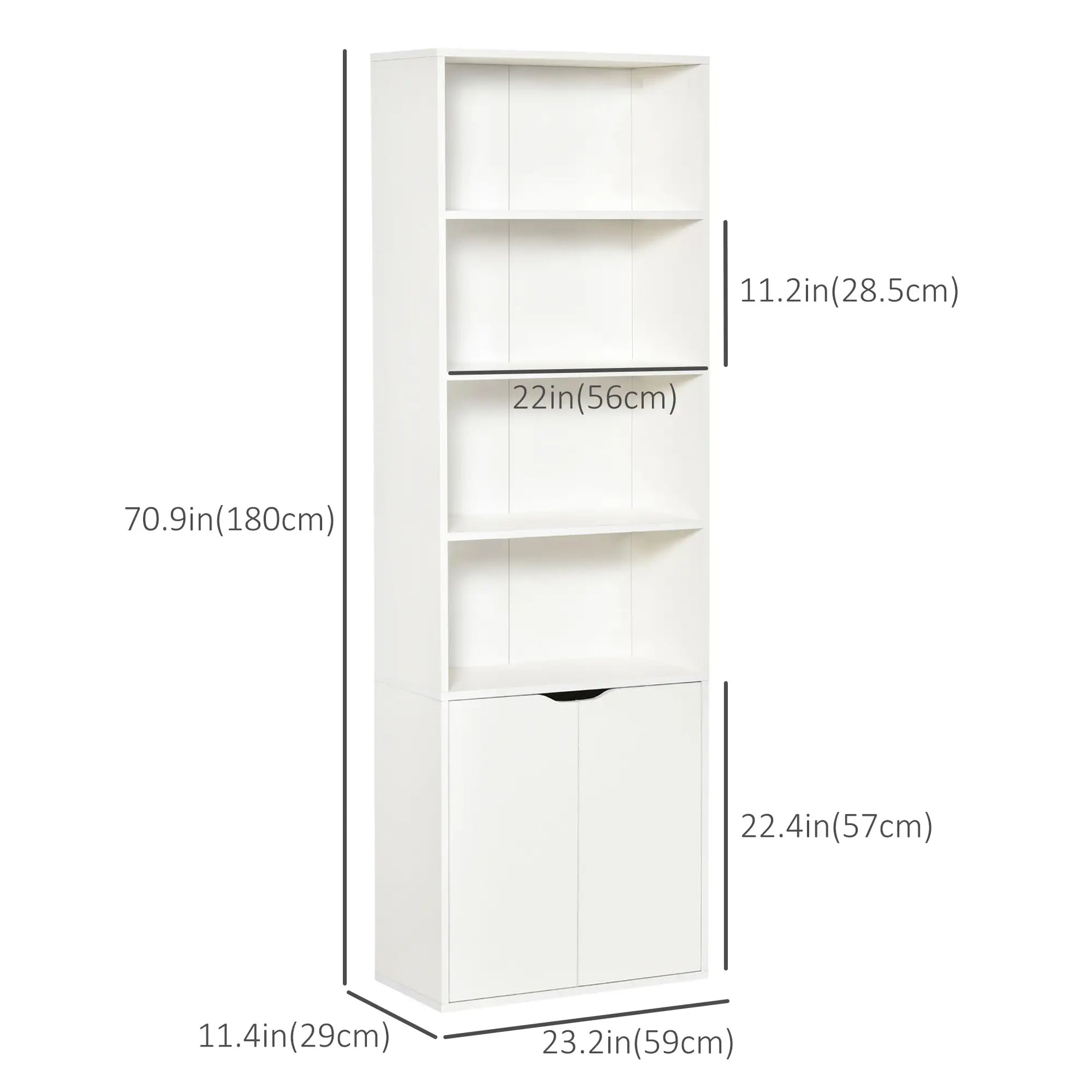 4-Tier Open Bookshelf with Doors, Home Office Bookcase, White White Bookshelves at Gallery Canada