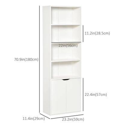 4-Tier Open Bookshelf with Doors, Home Office Bookcase, White White Bookshelves at Gallery Canada