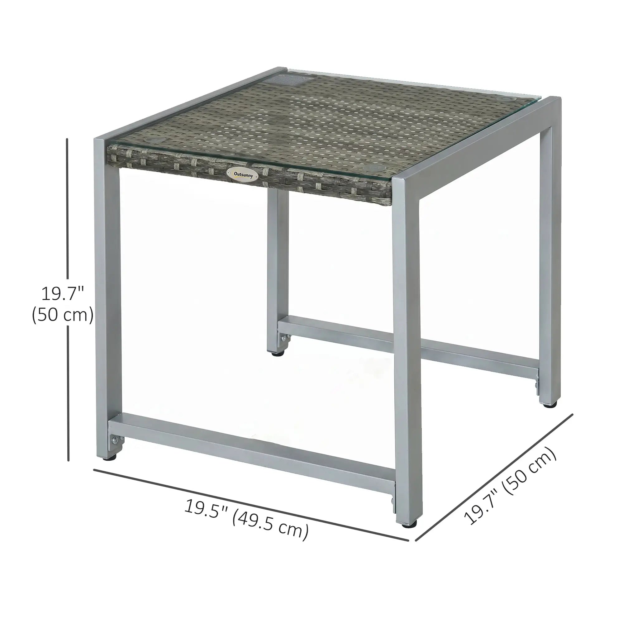 Rattan Coffee Table, Wicker Patio Side Table, Tempered Glass Top, Aluminum Frame, Gray Patio Side Tables at Gallery Canada