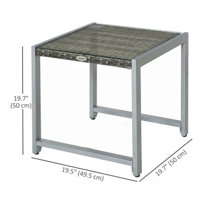 Rattan Coffee Table, Wicker Patio Side Table, Tempered Glass Top, Aluminum Frame, Gray Patio Side Tables at Gallery Canada