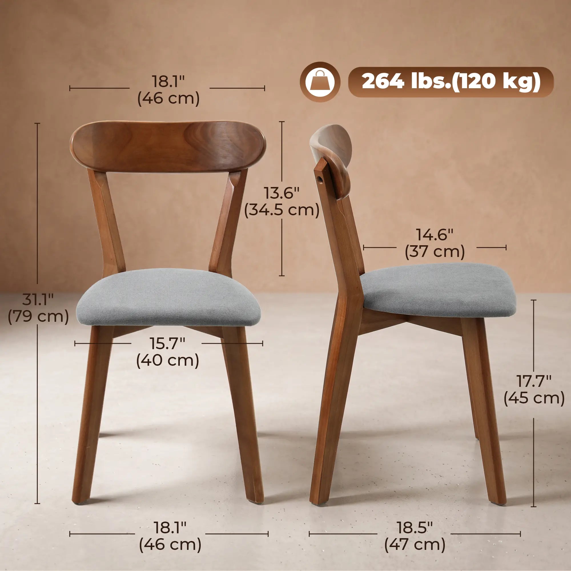 Upholstered Linen Kitchen Chairs, Rubberwood Legs, Set of 4, Grey Brown, Grey Brown Dining Chairs at Gallery Canada