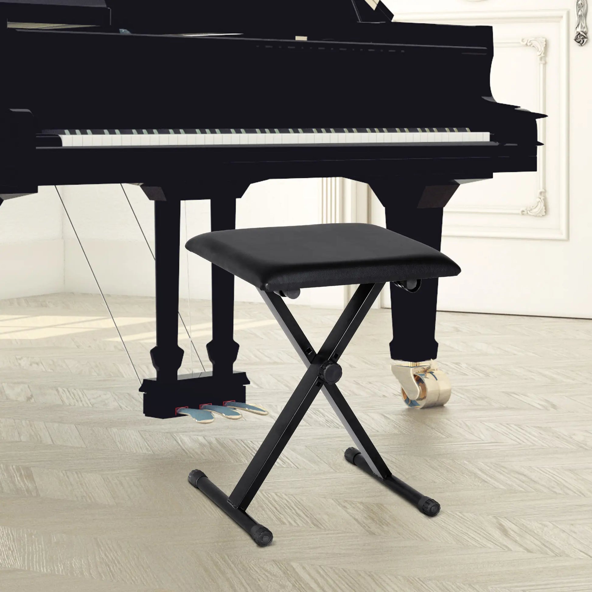 Adjustable Piano Bench, X-Style Folding Stool, Padded Seat, Black Piano Benches at Gallery Canada