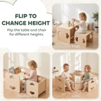 Ensemble de table et chaise pour enfants Montessori, hauteurs à 3 niveaux, naturel