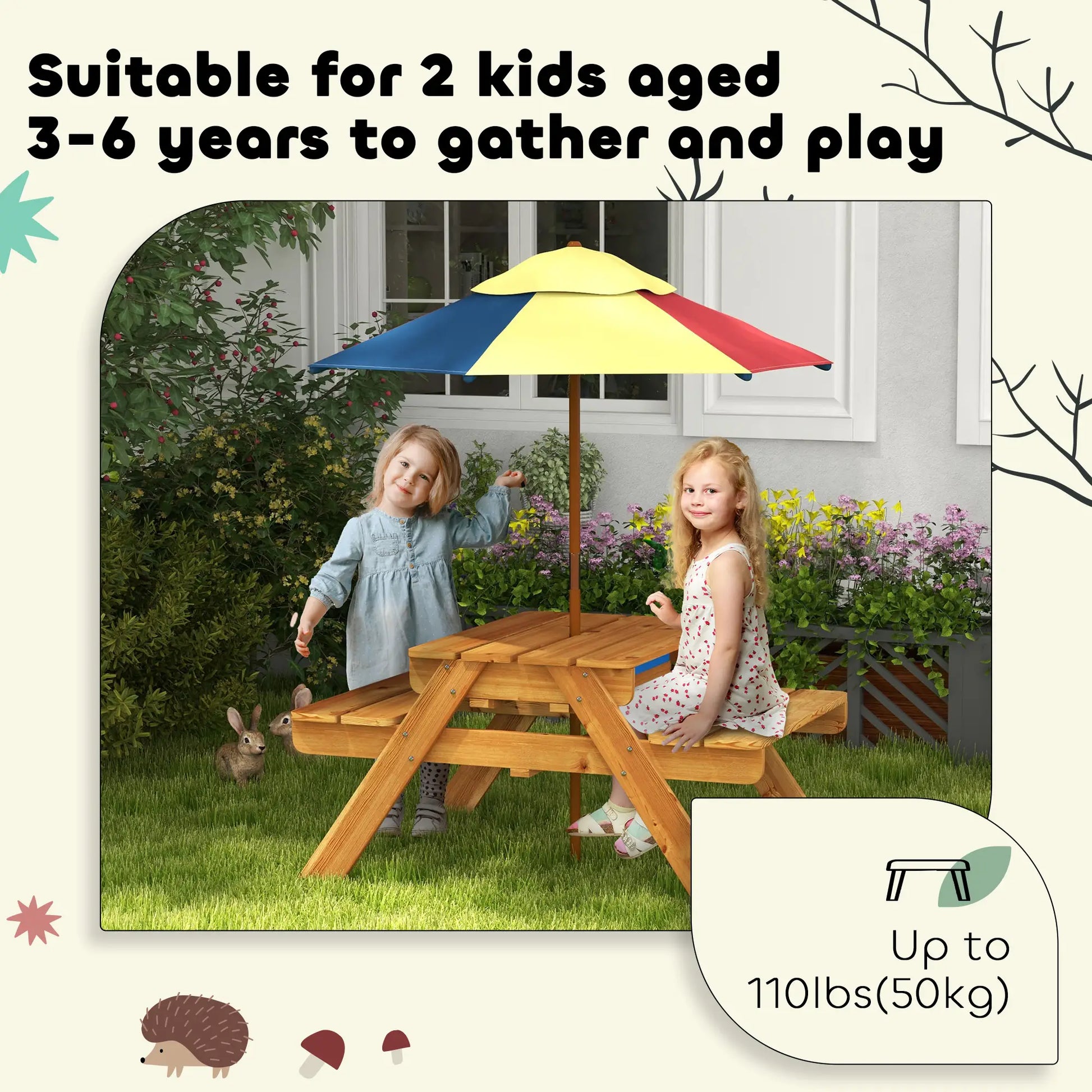 Toddler Water Table with Sand, Removable Umbrella, 3-6 Years Kids Outdoor Furniture at Gallery Canada