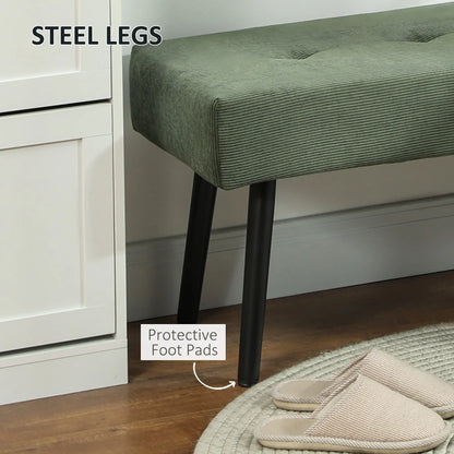39" Upholstered Ottoman Bench, Corduroy, Padded Seat, Steel Legs, Green Storage Ottomans & Benches at Gallery Canada