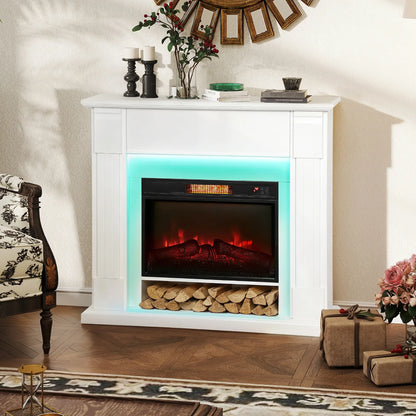 41 Inch Electric Fireplace with Mantel, 1400W Heater, Adjustable 3D Flame, White Electric Fireplaces at Gallery Canada