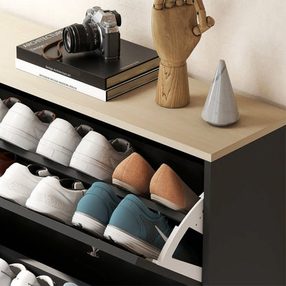 Narrow Shoe Cabinet with 4 Flip Drawers, Adjustable Shelves, Holds 24-32 Pairs, Black Shoe Storage Cabinets & Racks at Gallery Canada