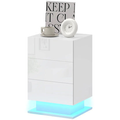 LED Nightstand with 3 Drawers, APP Control, White Bedside Tables White at Gallery Canada