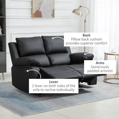 Double Reclining Loveseat, PU Leather Manual Recliner, Black 2-Seater Sofas at Gallery Canada