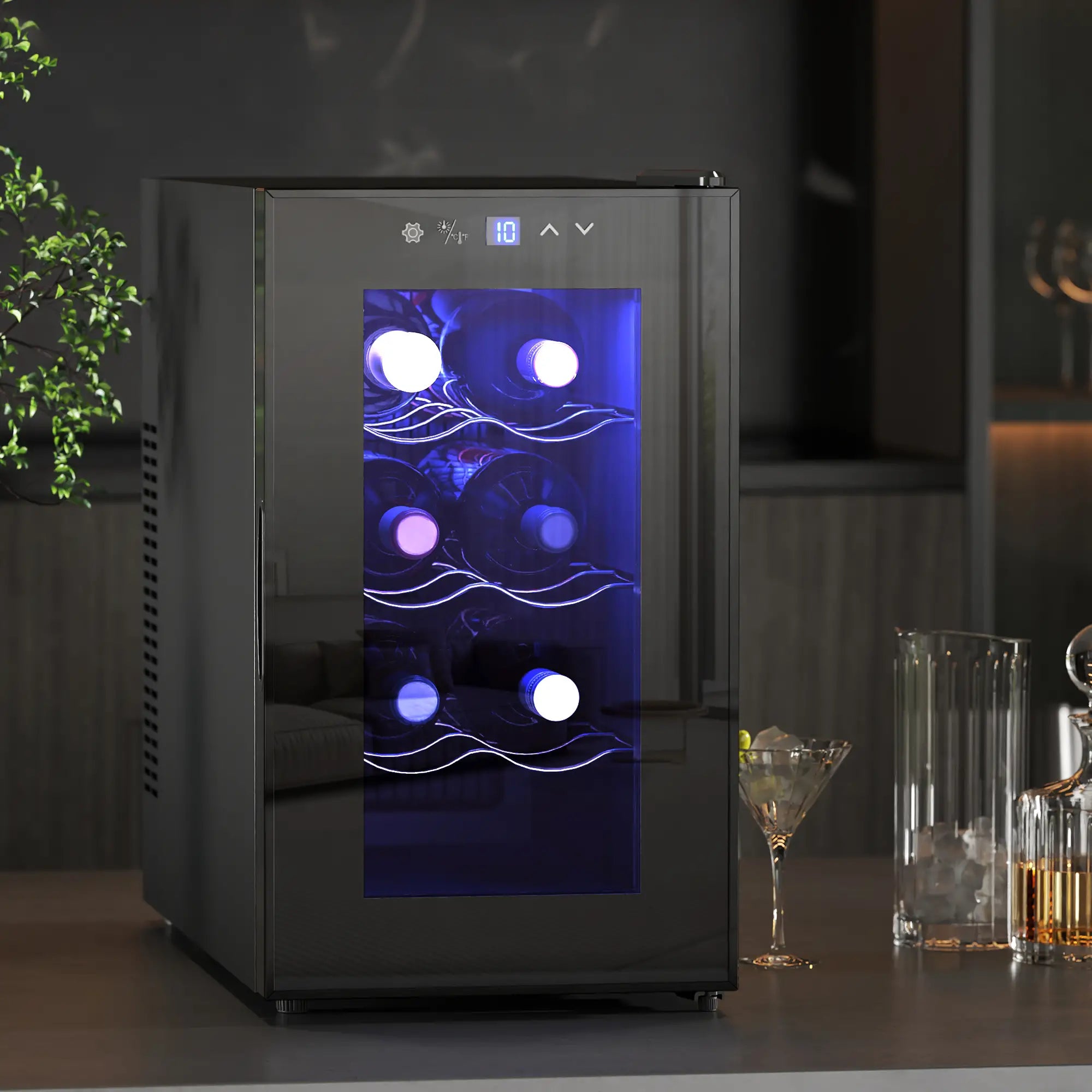 8 Bottle Wine Cooler, Glass Door, Temperature Control, Champagne Wine Racks at Gallery Canada