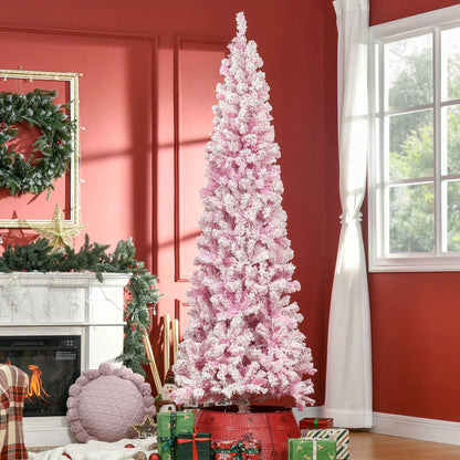 7.5 FT Snow Flocked Artificial Christmas Tree, Pencil Design, Pink Pencil Christmas Trees at Gallery Canada
