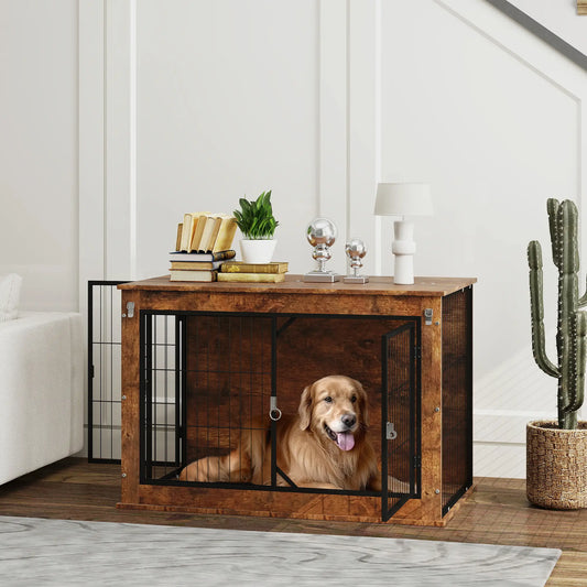 39" Dog Crate Furniture, Flip-up Top, 2 Doors, Rustic Brown Houses, Kennels & Pens Rustic Brown at Gallery Canada