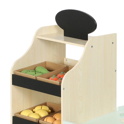 Ensemble de jeu d'épicerie en bois pour enfants, nourriture jouet, caisse enregistreuse, 44 accessoires