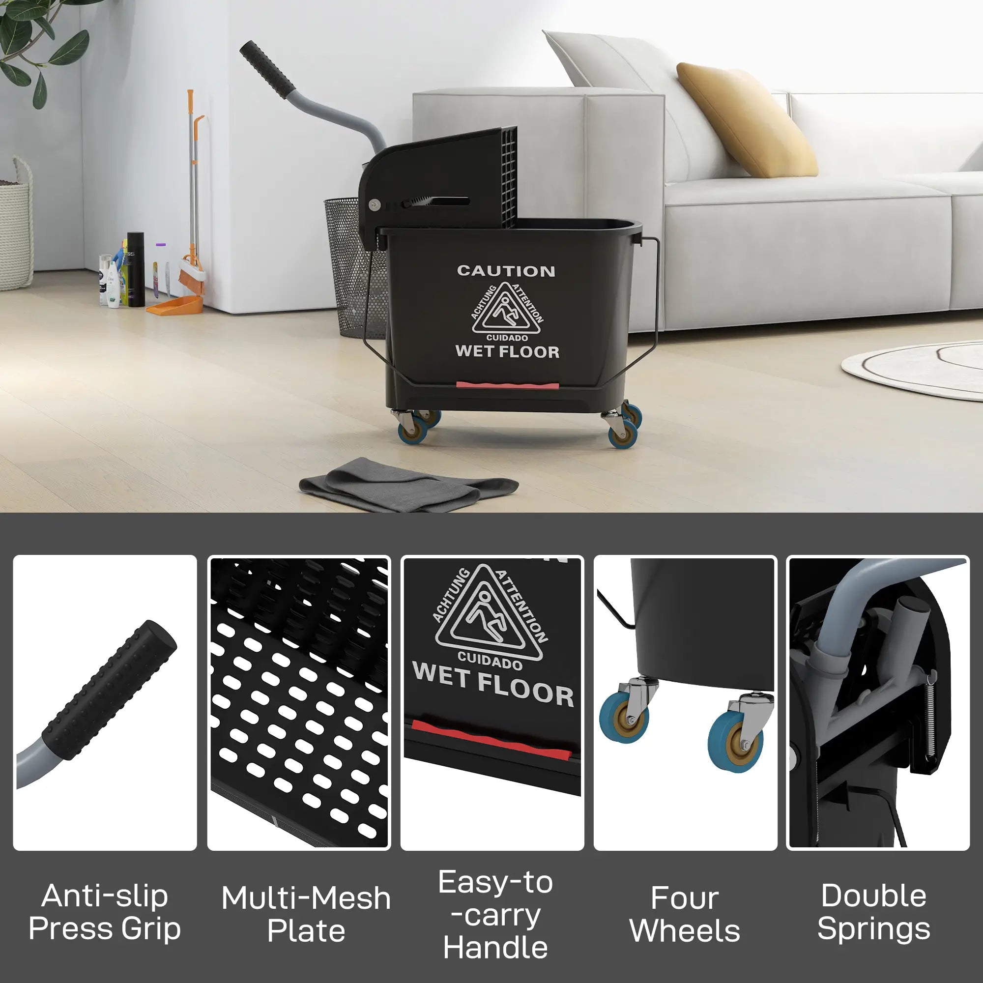 Compact Mop Bucket with Wringer, 5 Gallon, Black Household Supplies at Gallery Canada