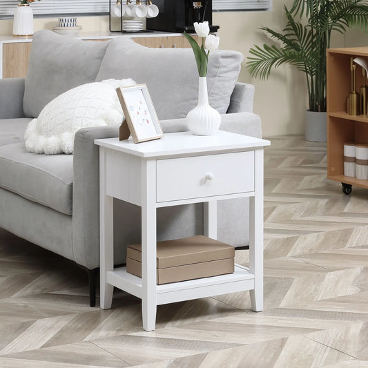 Modern Nightstand, Small End Table with Drawer, Storage Shelf, White Side Tables White at Gallery Canada