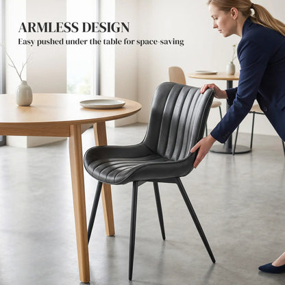 PU Leather Dining Chairs Set of 2, Steel Legs, Black Dining Chairs at Gallery Canada