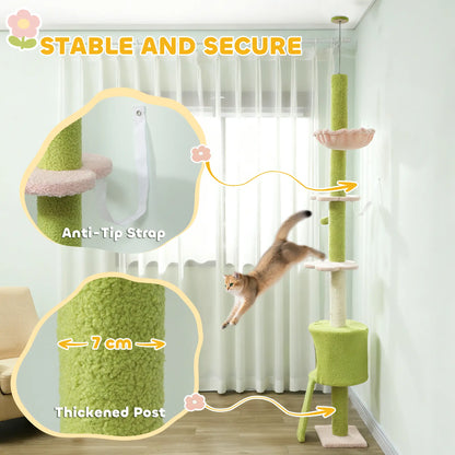 87"-94.5" Cat Tree, Sisal Scratching Post, Condo, Hammock, Ramp, Perches, Green Floor to Ceiling Cat Trees at Gallery Canada