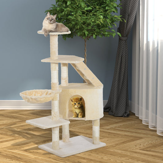 49” Deluxe Cat Tree Furniture Scratching Pet Tower Kitten Play Post (Creamy White) - Gallery Canada