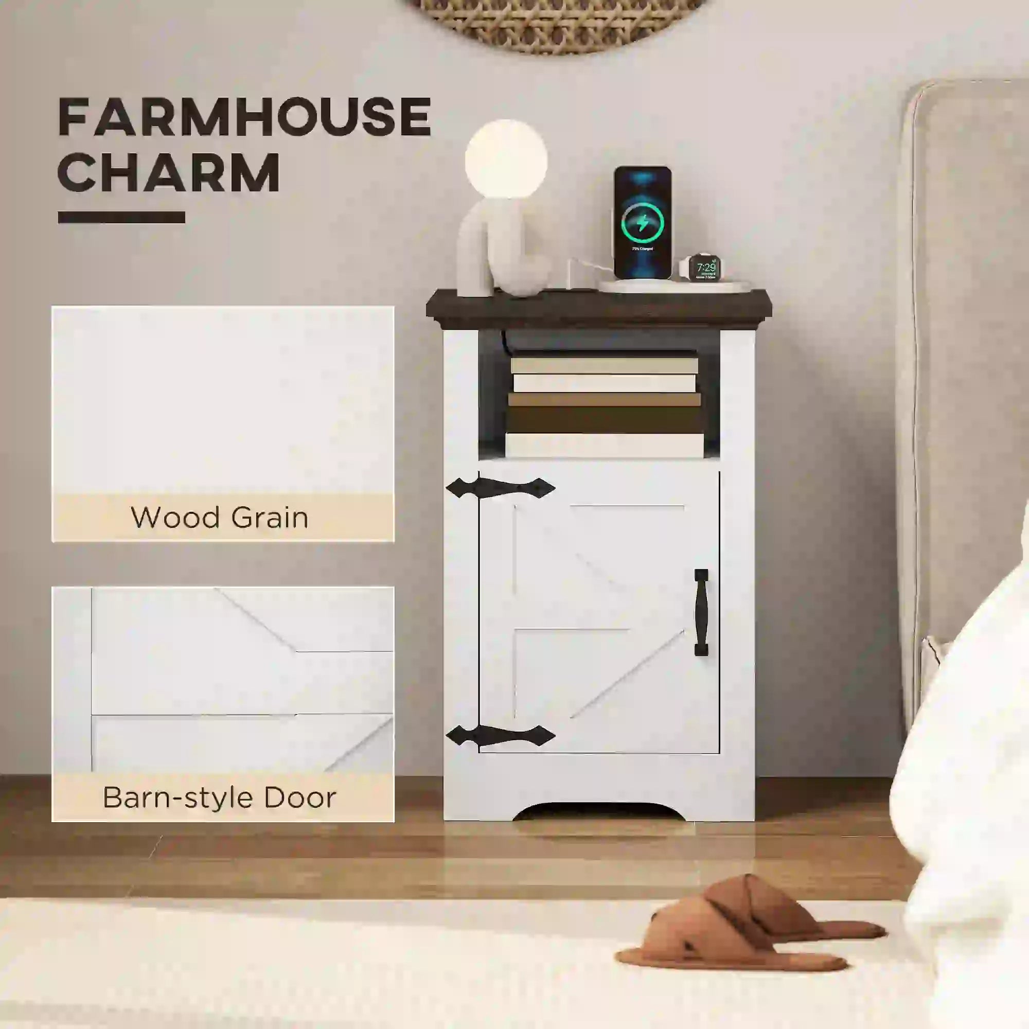 Set of 2 Side Tables, Night Stands with Outlets, White Side Tables at Gallery Canada