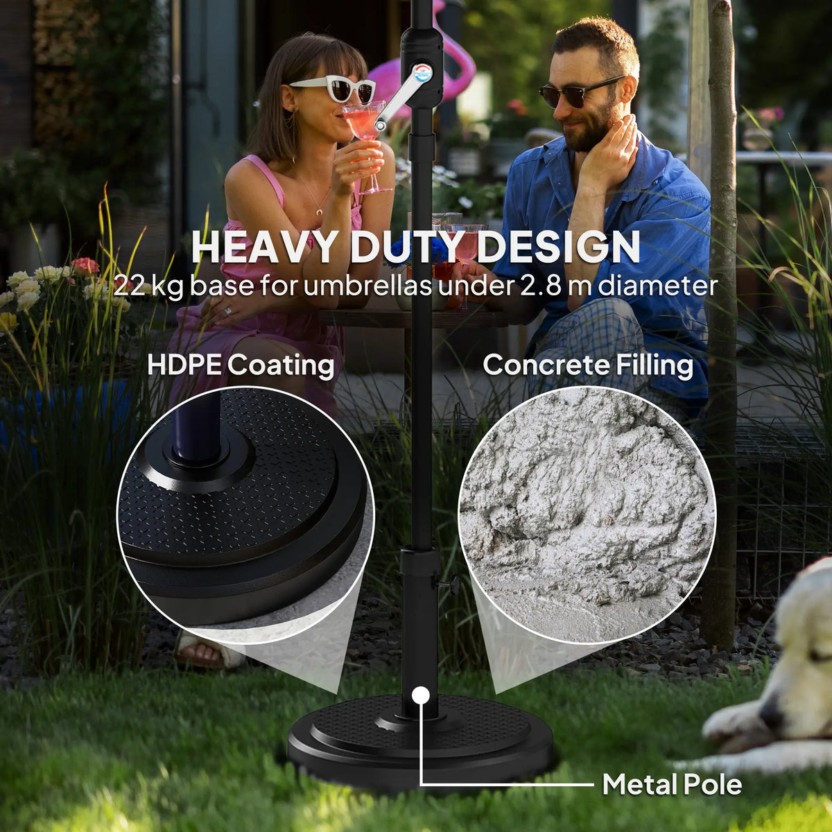 48 Lbs Patio Umbrella Base, Round HDPE, For 1.5" Or 1.9" Poles, Φ18.9" X 15.2" H, Black Umbrella Bases at Gallery Canada