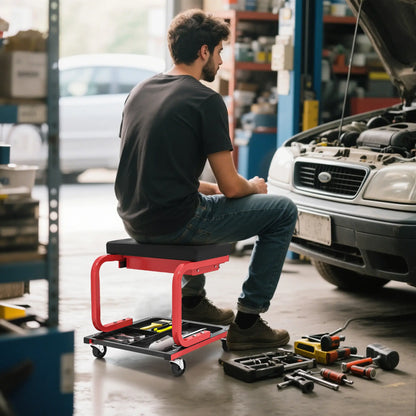 Rolling Garage Stool, 300 LBS Capacity, Tool Trays, Drawer, Black Automotive at Gallery Canada