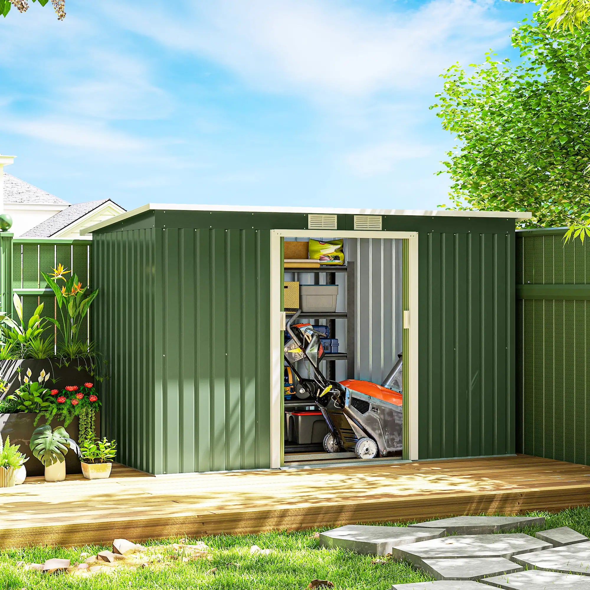 9' x 4' Metal Garden Storage Shed, with Foundation Kit, Light Green Sheds at Gallery Canada