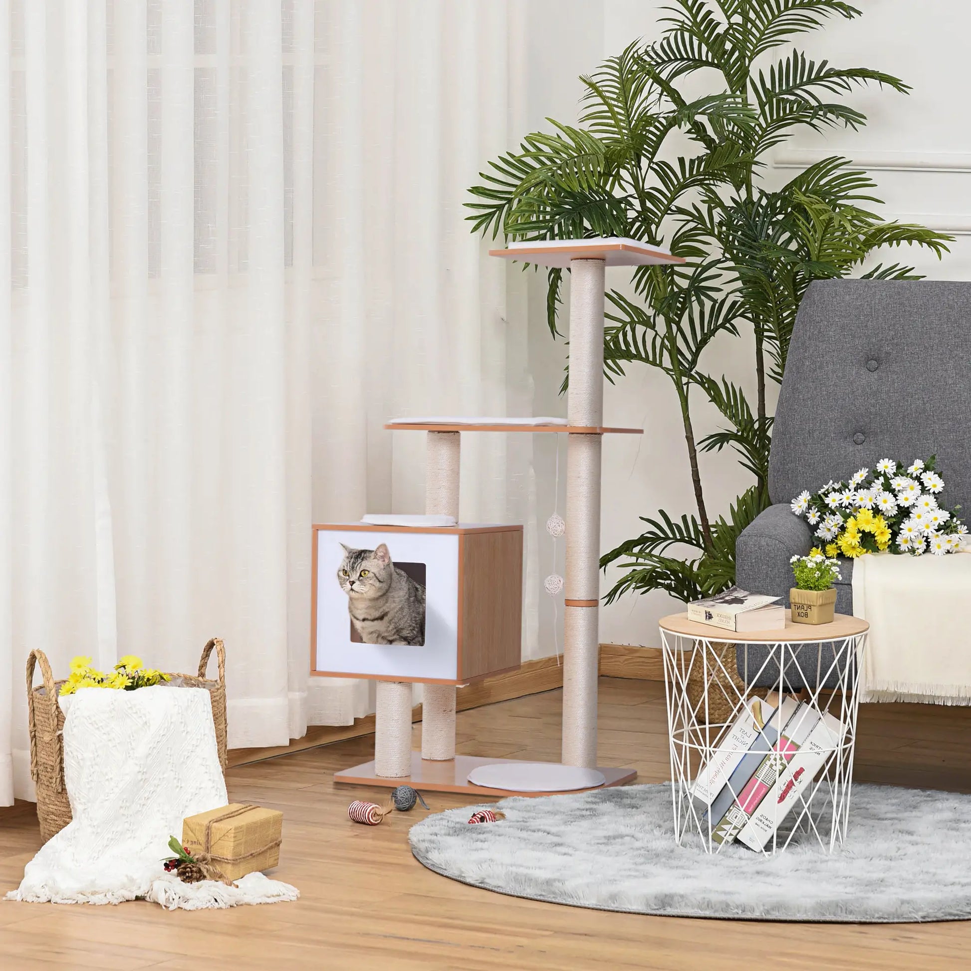 47" Wood Cat Tree, Scratching Post, Kitten House, Condo Cat Posts at Gallery Canada