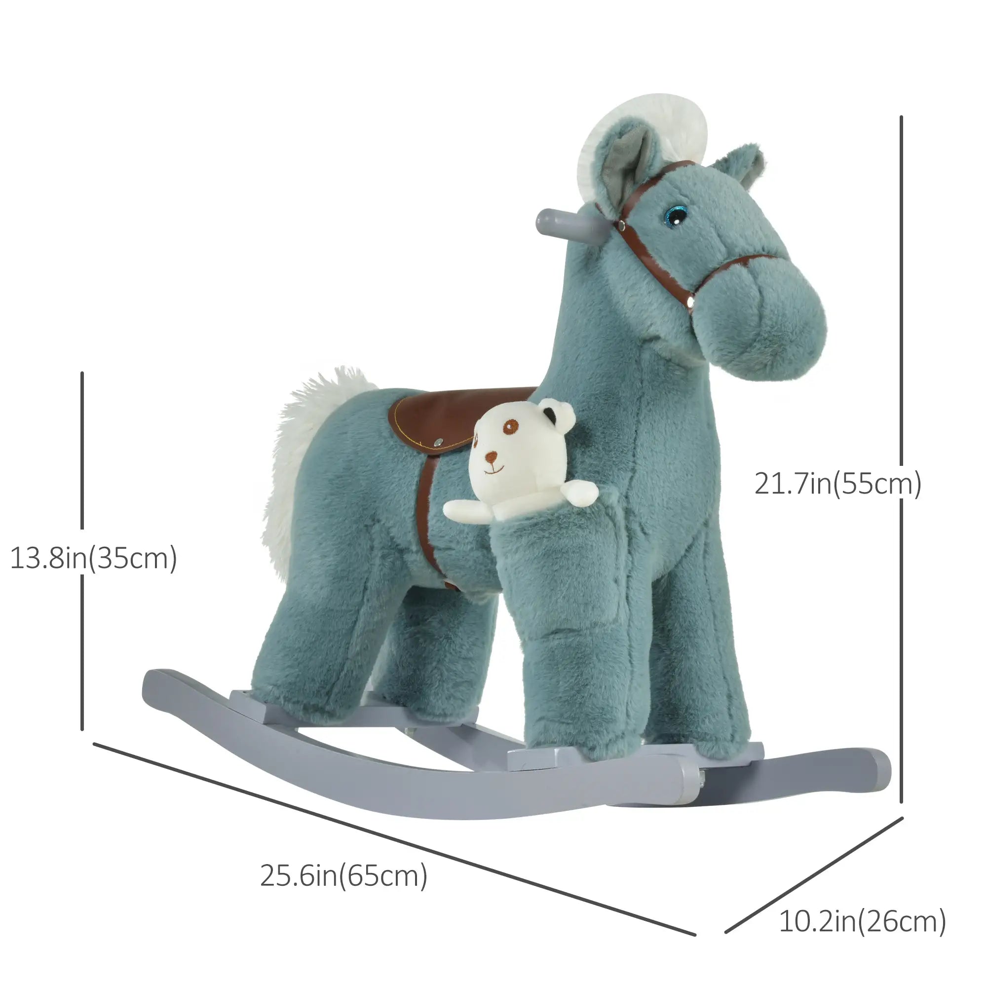 Kids Plush Ride-On Rocking Horse, Soft Bear Toy, Realistic Sounds, Blue Rocking Horses at Gallery Canada